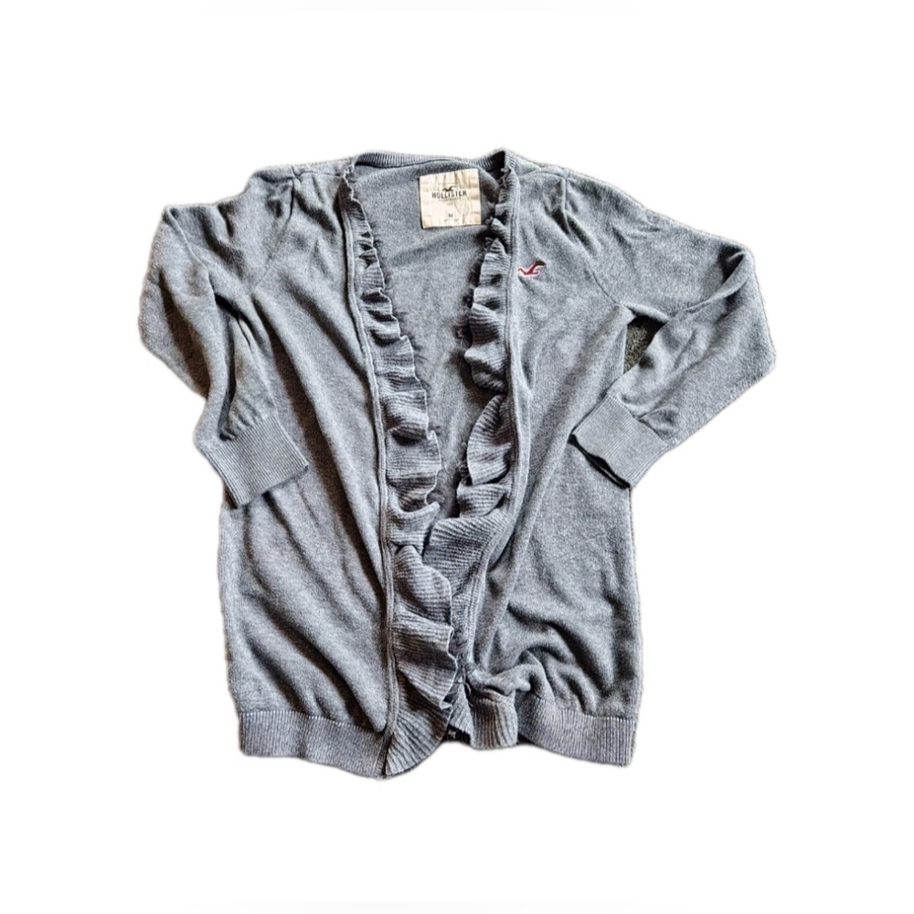 Vintage Y2K Hollister Heather Gray Ruffle Frilly Cardigan Medium Preppy